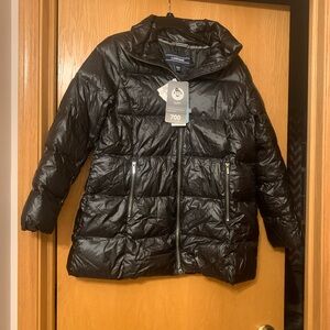 Lands' End Shiny Black Puffer Coat